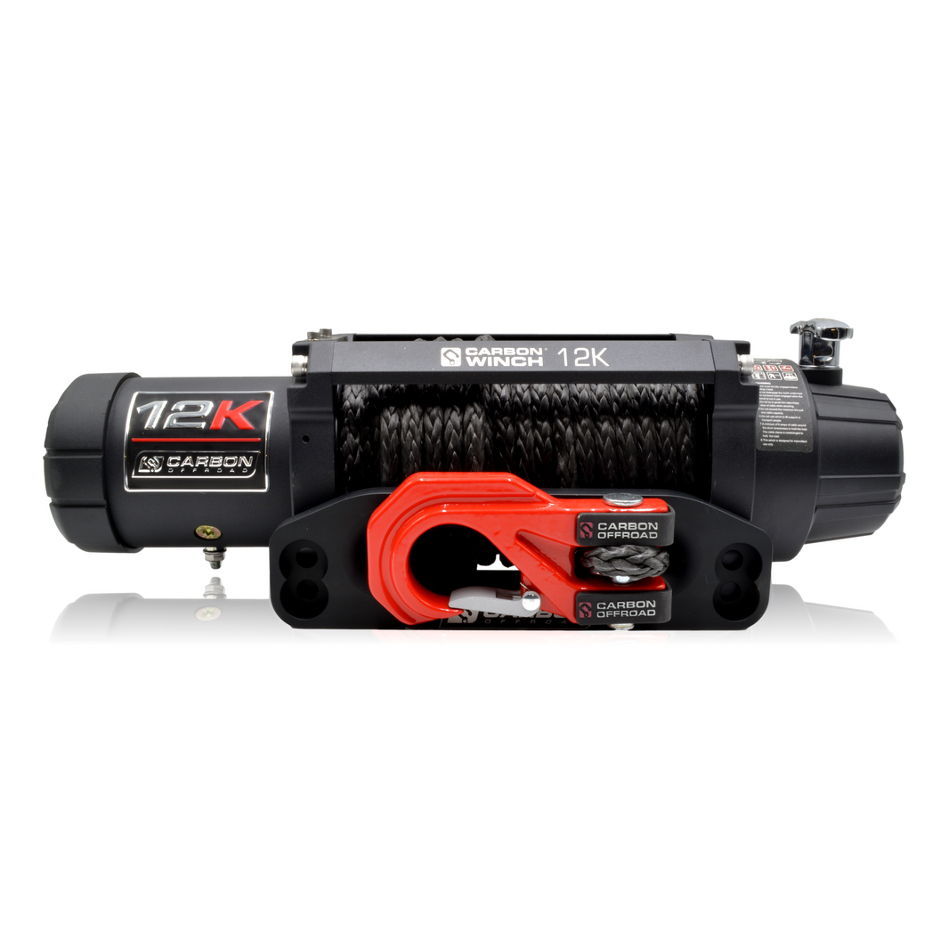 Carbon 12K 12000lb Electric Winch With Black Rope & Red Hook VER. 3